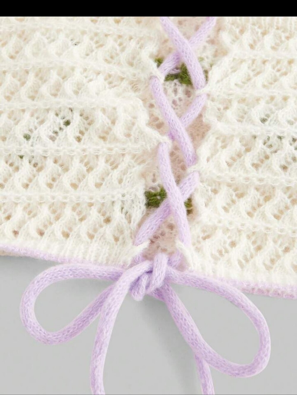 Kawaii Crochet Halter Crop Top with Lavender 3D Flowers, L(8-10) - Picture 3 of 13